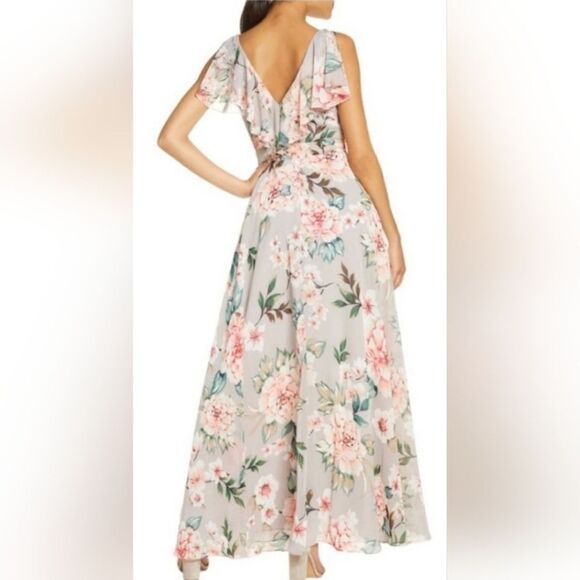 Eliza J Women's Floral-Print Flutter-Sleeve Chiffon Dress NWT size 10 grey - Picture 2 of 5